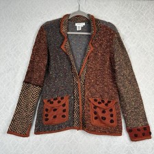 Coldwater Creek Knit Blazer Jacket Womens M Mixed Print Lagenlook Artsy Bohemian