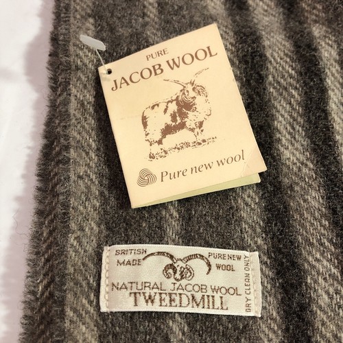 60” x 10” Tweedmill Pure Jacob Wool Fringed Striped Scarf British Made Gray - Picture 3 of 5