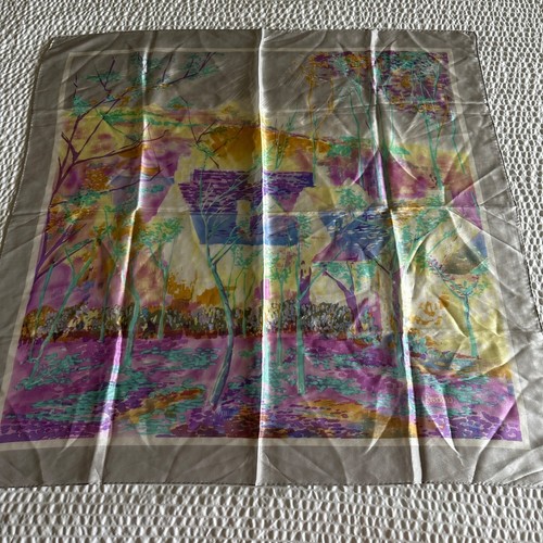Vintage Loredano Reine Seide SILK Scarf Moonlit Swamp 31" Hand Rolled