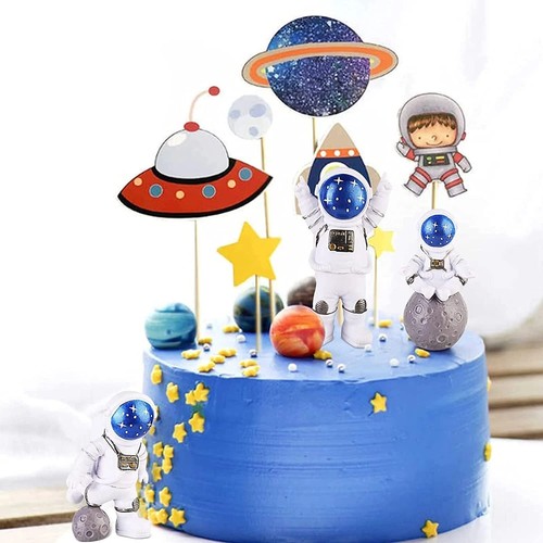 Happy Birthday Cake Topper Party Decor Space Astronaut Figurines Rocket UFO Toys - Picture 2 of 17