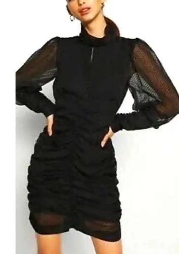 Abito da cocktail HOUSE OF HARLOW 1960 collo alto nero metallizzato increspato bodycon taglia 4 - Foto 2 di 18