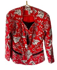 Vintage Diane Dickinson Fitted Red Textured Tassel Zip Blazer Jacket Women’s 10
