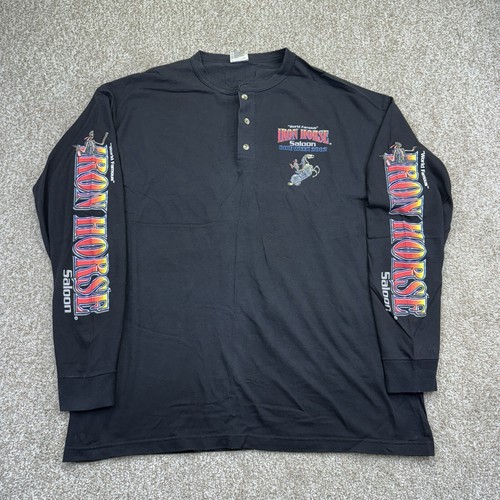 VINTAGE Iron Horse Saloon 2002 Bike Week Henley Shirt Mens 2XL Black Long Sleeve - Picture 3 of 12
