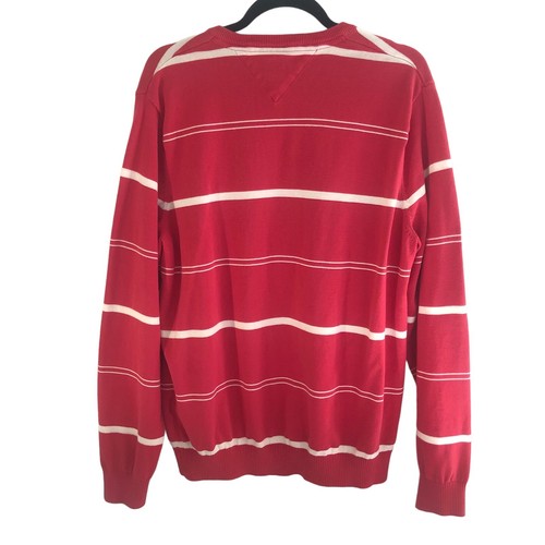 Tommy Hilfiger Men’s XL Pink Striped V Neck Knit Sweater Long Sleeve Pullover - Picture 3 of 12