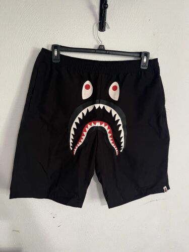 BAPE BLACK *A BATHING APE® Graphic Shark-Print Deck Shorts Size XL