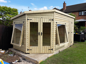 14'x8' 19mm TANALISED t&amp;g shiplap CORNER summerhouse/shed 