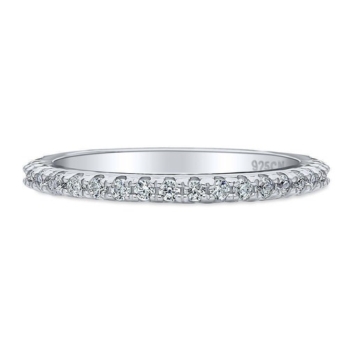 BERRICLE Sterling Silver Cubic Zirconia CZ Wedding Half Eternity Band Ring Sz 4 - Picture 1 of 7