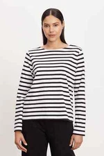 VELVET By Graham & Spencer Doreen Long Sleeve Striped Tee Top Black S $184 F7