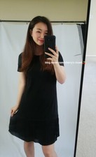 MICHAEL Michael Kors Crew Neck Pleated Short Sleeve Dress Black Size Medium