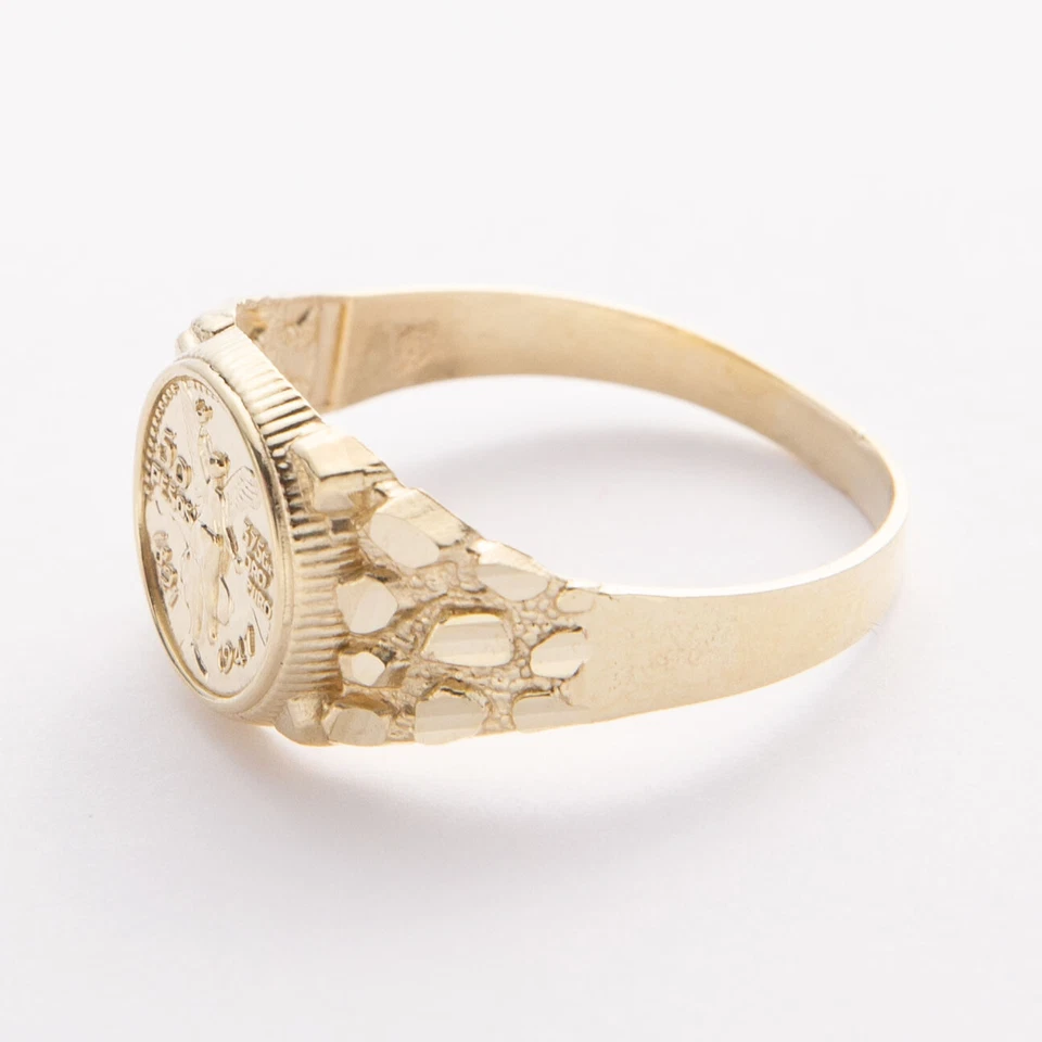 Solid 10K Gold Mexian 50 Pesos Centenario Nugget Signet Ring Yellow Gold - Image 3 of 4
