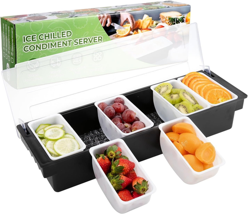 Ice Cooled Condiment Serving Container Fruit Veggie Condiment Caddy Plastic Garn - Picture 7 of 7