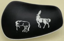Vintage Otagiri Modern Black & White Horses Trinket Dish Ceramic Porcelain 
