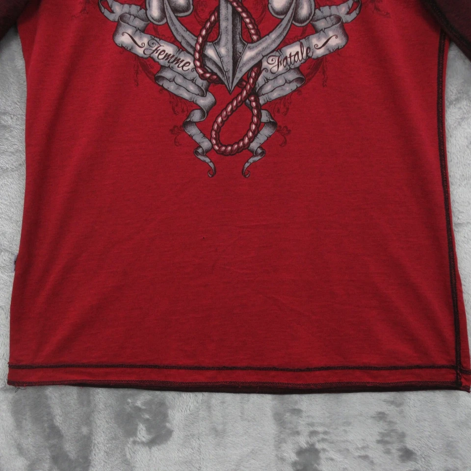 Sinful by Affliction Shirt Women's Large Red Roses Heart Anchor Grunge - Image 4 of 4