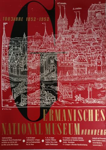 1952 A1 Plakat Germanisches   Museum Nürnberg Geschichte Grafik 50er Kunst  - Bild 1 von 11