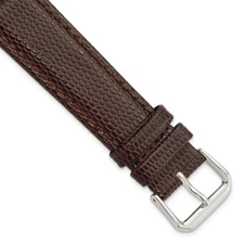 20mm Short Brown Lizard-Style Grain Leather Silver-tone Buckle Watch Band