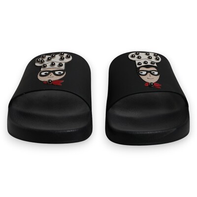 DOLCE & GABBANA Shoes Black Leather Slides Sandals Beachwear