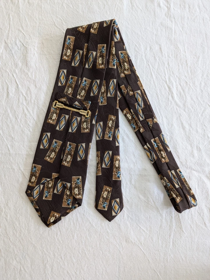 Corbata Papillon 100% Seda Geométrica Floral Marrón Azul Amarillo Hecha a Mano Italia Foto 3 de 4