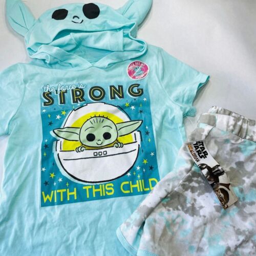 Girls Yoda Minnie Mouse Outfit Size 6- Hooded Shirt & Shorts Set Mandalorian - Picture 2 of 15