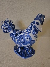Vintage MA Hadley Pottery Chicken Floral Utensil Holder Signed