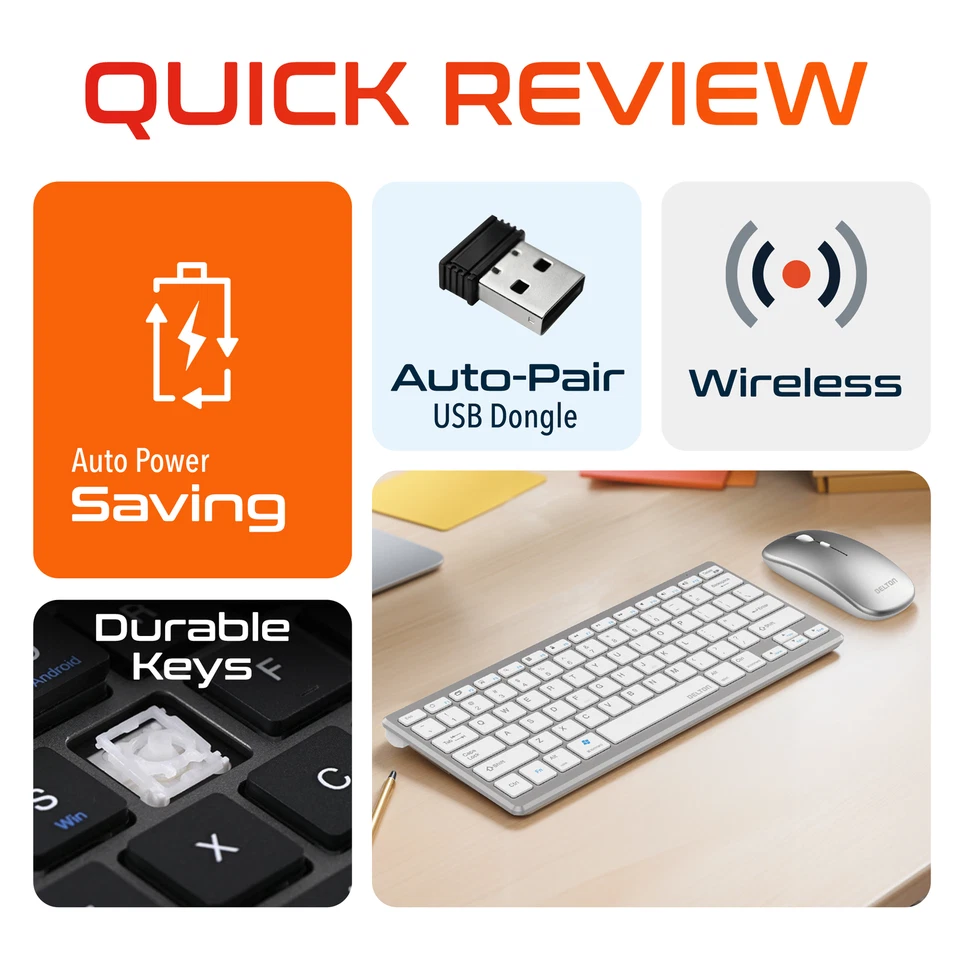 Delton N35 Mini Wireless Keyboard and Optical Mouse Combo - Silver/White - Image 3 of 4