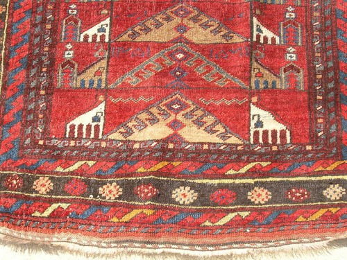 Antigua alfombra de oración turcomana Ersari tejida a mano fechada con inscripciones 43x56" 1932 - Imagen 11 de 12