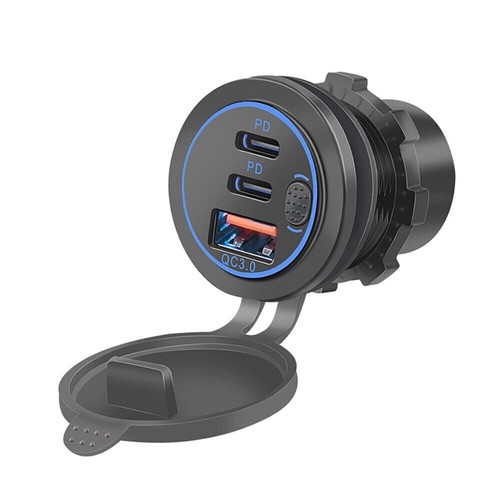 Coche Doble USB C Enchufe 3.0 QC PD 12V Enchufe Instalación Impermeable Coche Cargador - Imagen 14 de 15