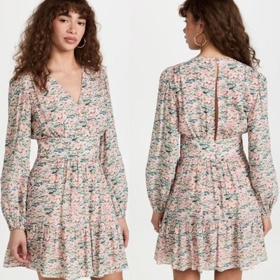 Scotch & Soda Pastel Print Dress Women s Small Balloon Sleeve Keyhole Flirty