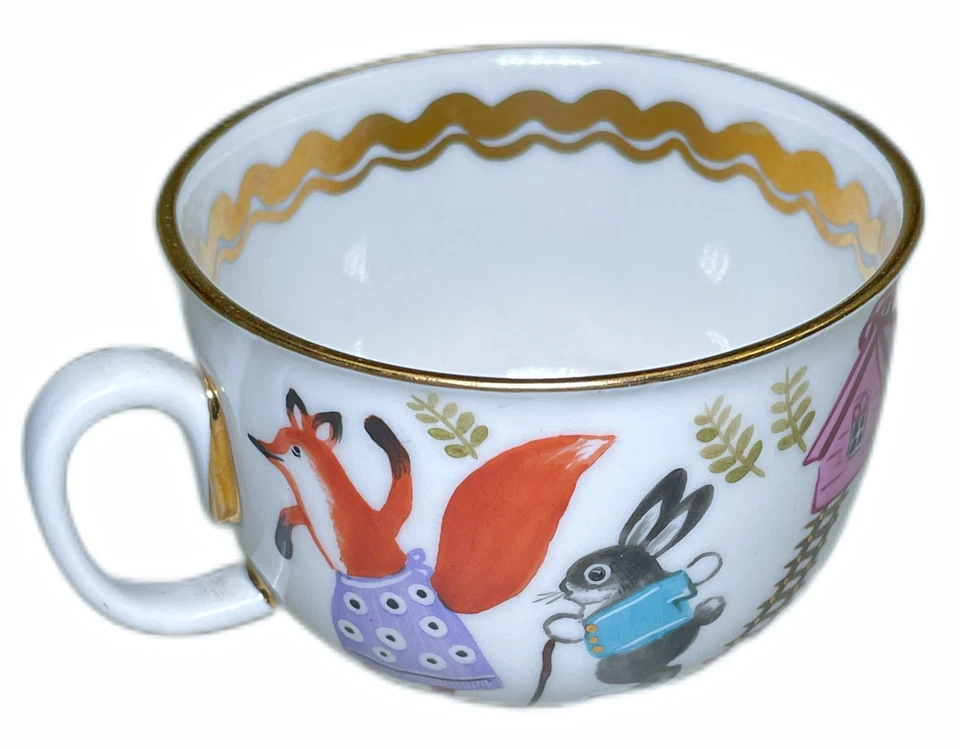 罗蒙索夫瓷器儿童杯7英寸盘民间童话动物俄罗斯苏联 — 第 4/4 张图片