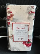 Pottery Barn Kids HERITAGE SANTA Organic Flannel Crib Brown Santa Christmas NEW