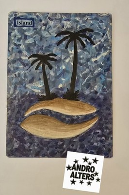 Island Paradise Altered Art Hand Paint MTG Magic the Gathering Blue Mana Palm