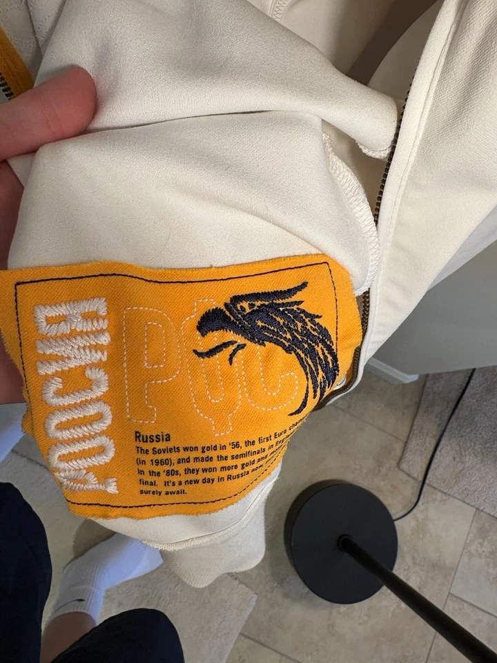 Super Cool White with Yellow Accents Nike Russia Rare Olympics Zip Up. Size L - Image 3 of 4