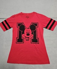 Vintage Mickey Mouse Shirt 7/9 MD Junior Red Graphic Ringer Tee Disneyland Blk.