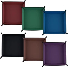 SIQUK 6 Pieces Dice Tray PU Leather Folding Dice Rolling Trays Square Holder