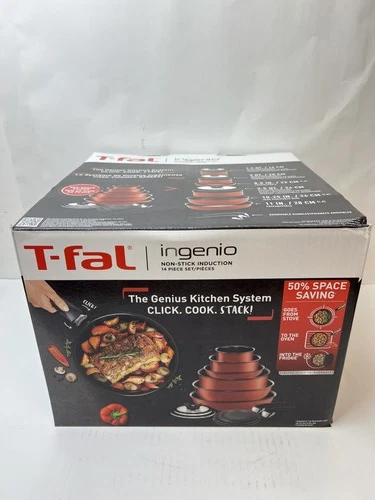 New Open Box T-Fal Ingenio Expertise 14 Piece Non-Stick Cookware Set Cherry Red