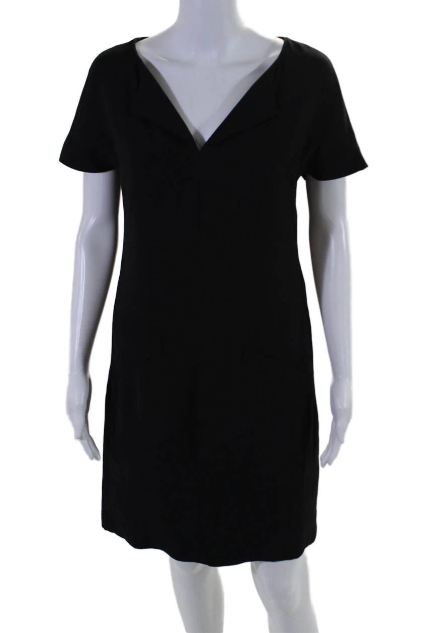 Abito donna Balenciaga Paris schiena zip manica corta scollo V seta nero taglia FR 38