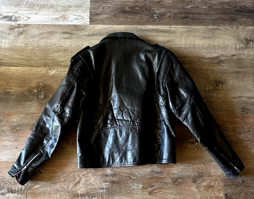 Black Genuine Leather Motorcycle Jacket Silver Bike Brand Size Lg. 40 Waist belt - Picture 8 of 16