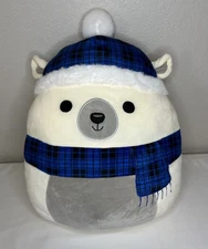 Squishmallows 2021 Brooke 16" White Bear Blue Scarf Winter Holiday Plush Toy