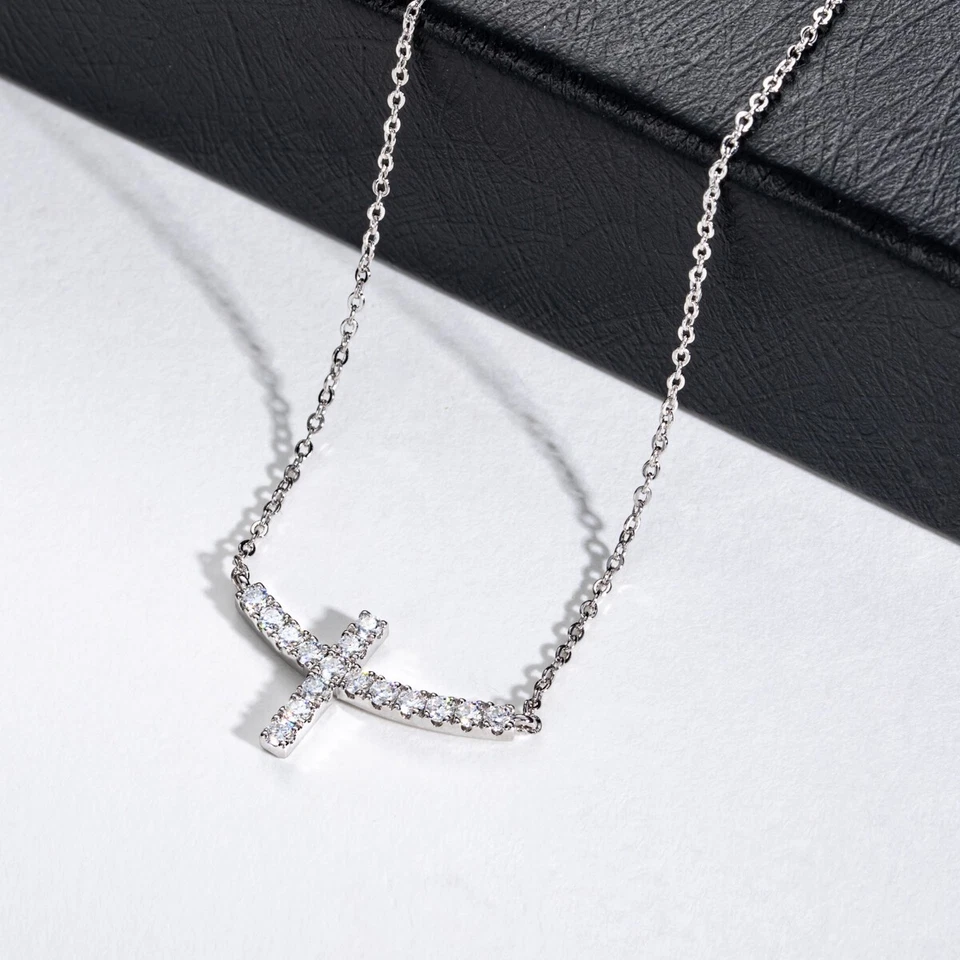 Moissanite Cross Necklace Pendant Rhodium-plated copper Gift for Women GRA - Image 3 of 4