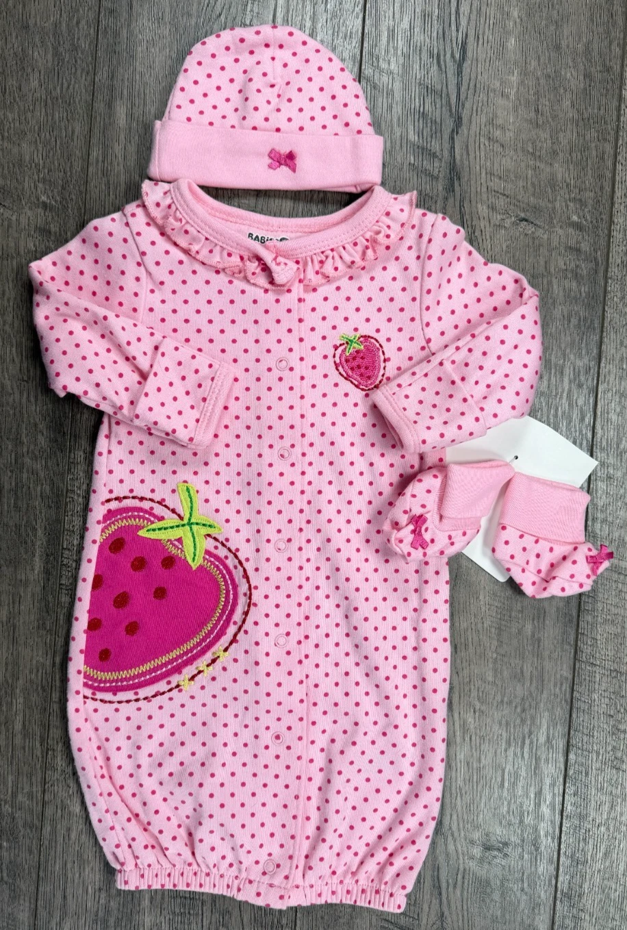 Baby Girl Clothes New Vintage Babies R Us Preemie 3pc Strawberry Gown Outfit