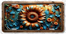 Fiery Sunflower Radiance License Plate – Rustic Floral Car Tag – LP-SF002