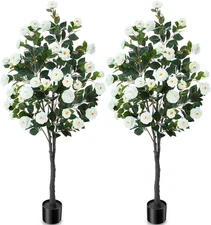 2 Pack 6 Ft Artificial Camellia Outdoor Trees Fake Faux Floral Flower Blooming P