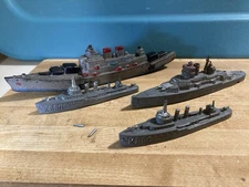 Lot of 4 Vtg Battleships Auburn Rubber-repaired Tootsie Toy Metal missing wheels
