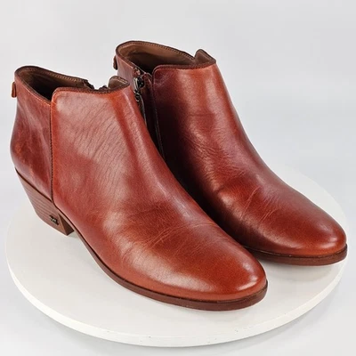 Sam Edelman Petty Botas al Tobillo de Cuero Marrón Coñac para Mujer 9M Puntera Almendra Cremallera - Imagen 1 de 4