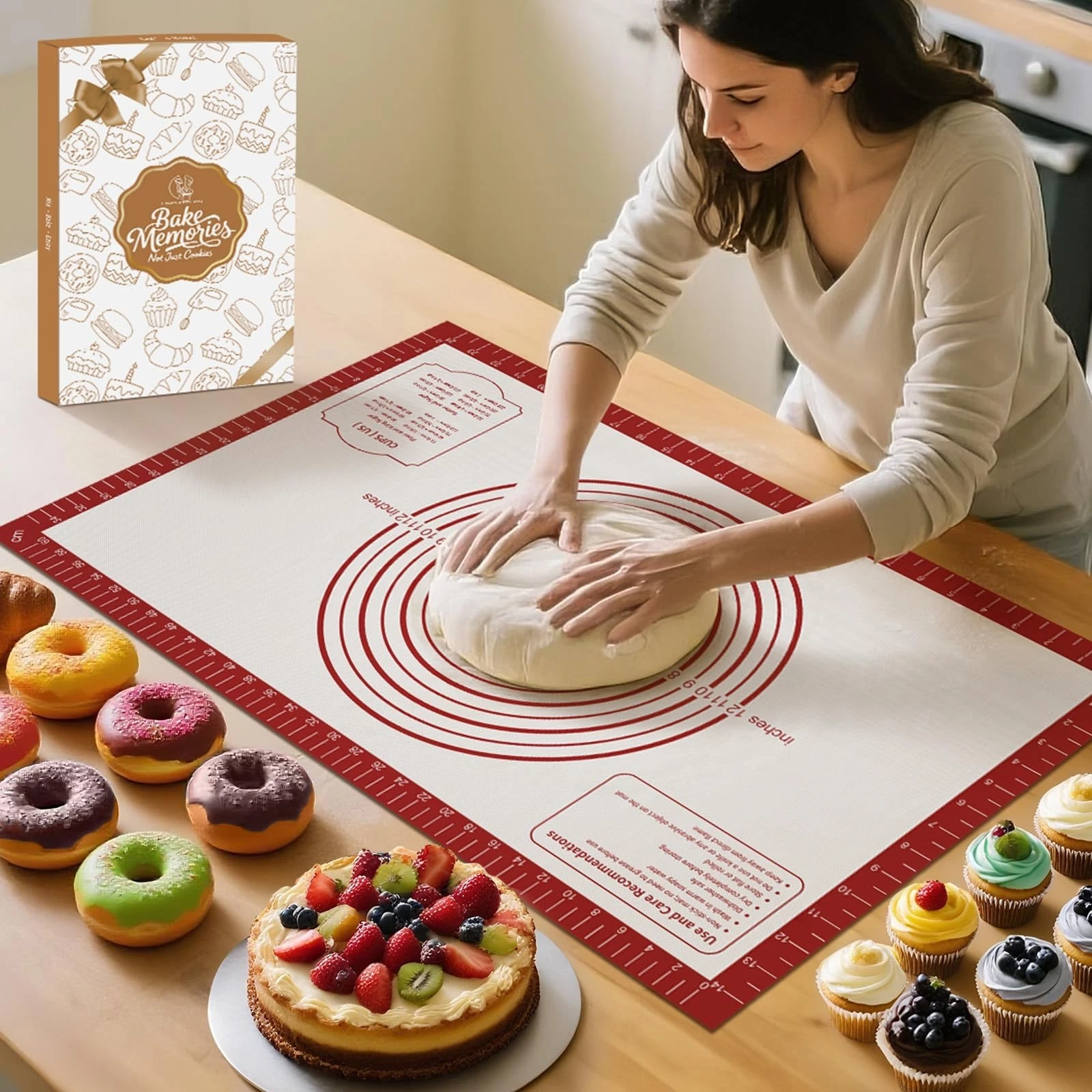 Non-Stick Silicone Baking Mat with Measurements - Nonslip Dough Rolling Sheet fo