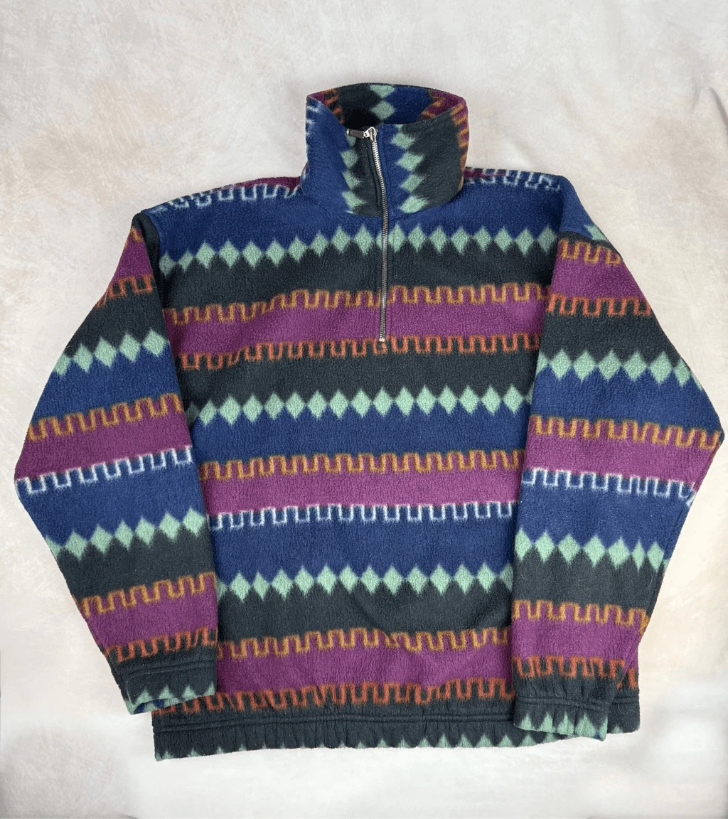 Vintage Aztec 1/4 Zip Fleece Hoodie Mens Size Medium Static International READ