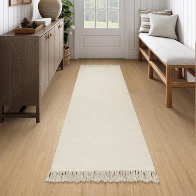 Boho Washable Kitchen Runner Rug, 2.6' x 7' White Bathroom Rugs Modern Farmhouse