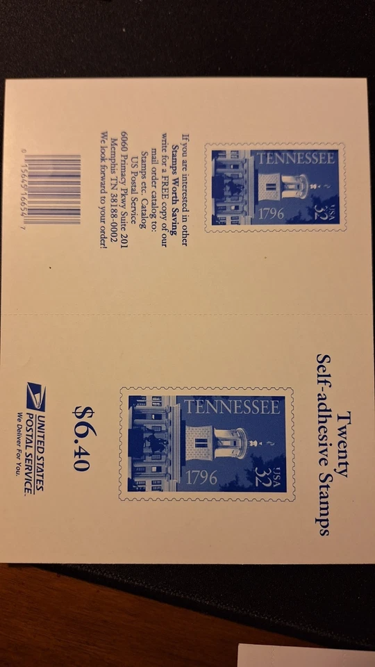 Scott #3071A, M/F/NH, Tennessee, Book pane of 20, 32 cent serpentine cut stamps - Image 2 of 2
