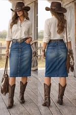 Polo RALPH LAUREN Denim Midi Skirt Size 10 Front Button Indigo Blue Cotton NWT