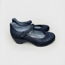 DANSKO Marla Black Leather Burnished Mary Jane Comfort Shoes Worn Size 39