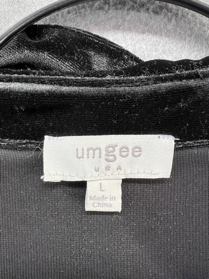 Vestido Umgee Para Mujer Grande Negro Terciopelo Babydoll Manga Floral Cuello Boho Cuello en V Foto 3 de 4